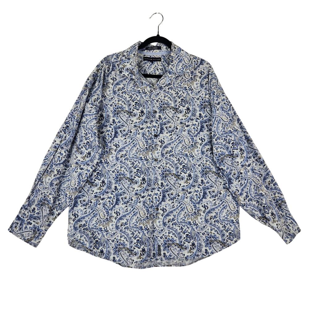 VTG Tommy Hilfiger Mens Paisley Button Down Shirt XXL Blue Vintage 2003